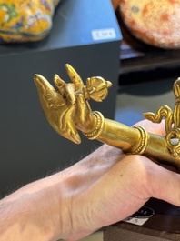 A Sino-Tibetan gilt-bronze Mahakala on stand, a Tibetan Vajradhaka and a Hayagriva, 19/20th C.