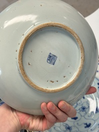 Nine Chinese monochrome, blue, white and famille rose wares, 18/19th C.