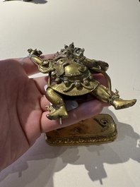 A Sino-Tibetan gilt-bronze Mahakala on stand, a Tibetan Vajradhaka and a Hayagriva, 19/20th C.