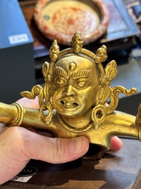 A Sino-Tibetan gilt-bronze Mahakala on stand, a Tibetan Vajradhaka and a Hayagriva, 19/20th C.