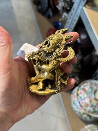 A Sino-Tibetan gilt-bronze Mahakala on stand, a Tibetan Vajradhaka and a Hayagriva, 19/20th C.