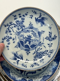 Nine Chinese monochrome, blue, white and famille rose wares, 18/19th C.