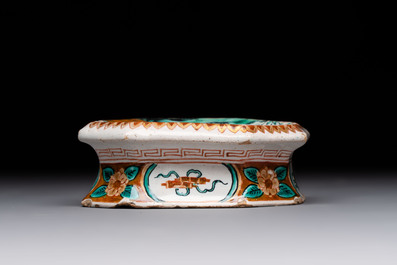 A fine polychrome Dutch Delft dor&eacute; 'good shepherd' salt, 18th C.
