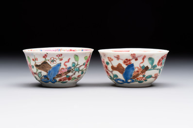 Eleven Chinese famille rose cups and nine saucers, Yongzheng/Qianlong