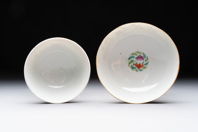 Seven Chinese famille rose bowls with floral design, various marks, 19/20th C.