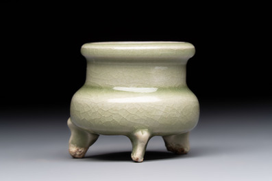 A rare and small Chinese Yaozhou celadon-glazed tripod censer, Jin