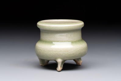 A rare and small Chinese Yaozhou celadon-glazed tripod censer, Jin