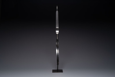 An Indo-Persian steel ceremonial bow or 'arc en acier' with silver koftgari inlay, 18/19th C.