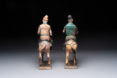 Five Chinese polychrome pottery figures, Sui/Tang/Ming