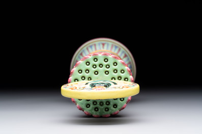 A rare Chinese famille rose Buddhist emblem altar ornament, Qianlong mark and of the period