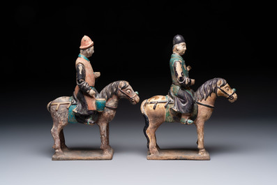 Five Chinese polychrome pottery figures, Sui/Tang/Ming