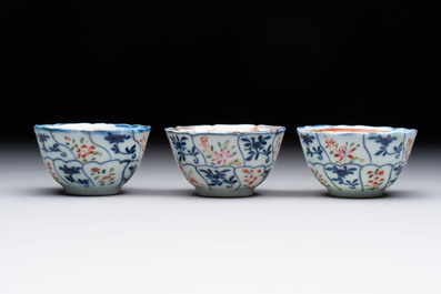 Eleven Chinese famille rose cups and nine saucers, Yongzheng/Qianlong