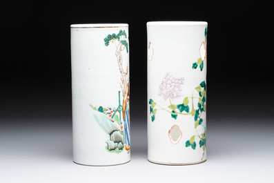 Three Chinese famille rose vases, two hat stands and a jar, 19th C.