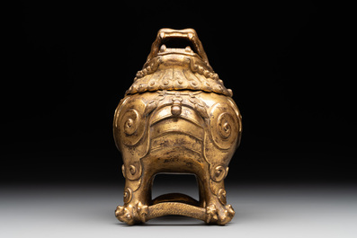 A finely cast Chinese gilt-bronze 'luduan' censer, possibly Ming