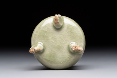 A rare and small Chinese Yaozhou celadon-glazed tripod censer, Jin