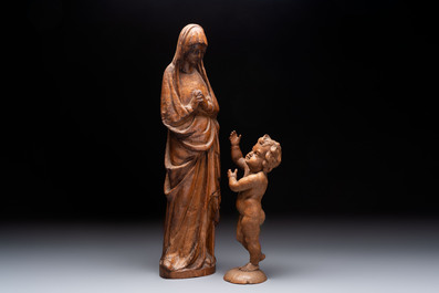 A carved wooden figure of the Virgin Mary and an oak figure of the Christ Child, France and Low Countries, 19th C.