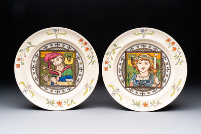 A set of ten English Arts and Crafts plates, Henry Stacy Marks for Minton, ca. 1878