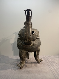 A massive Chinese archaistic bronze 'elephant' censer and cover, Ming