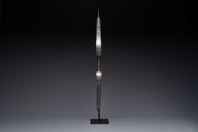 An Indo-Persian steel ceremonial bow or 'arc en acier' with silver koftgari inlay, 18/19th C.