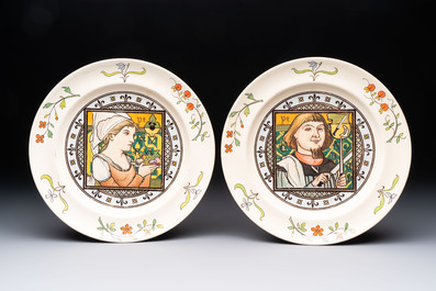 A set of ten English Arts and Crafts plates, Henry Stacy Marks for Minton, ca. 1878