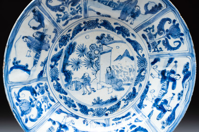 A Chinese blue and white 'kraak' 'Wang Xizhi' dish, Wanli