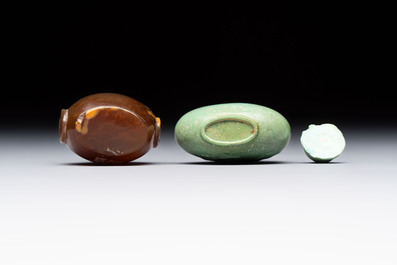 Four Chinese snuff bottles and three vases, 19th C.