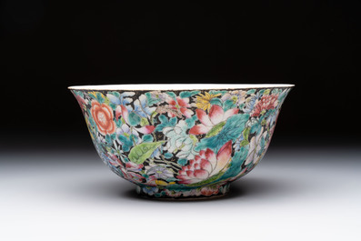 Seven Chinese famille rose bowls with floral design, various marks, 19/20th C.