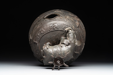 A massive Chinese archaistic bronze 'elephant' censer and cover, Ming
