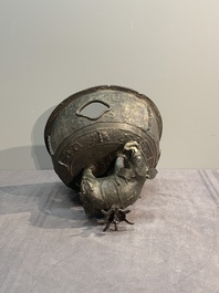 A massive Chinese archaistic bronze 'elephant' censer and cover, Ming