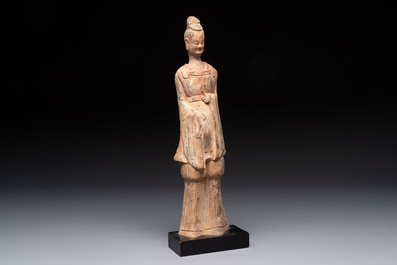 Five Chinese polychrome pottery figures, Sui/Tang/Ming