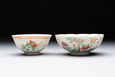 Seven Chinese famille rose bowls with floral design, various marks, 19/20th C.