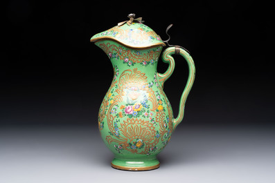A gilt and enamelled green-ground Asurelik ewer and stand for the Ottoman market, 19th C.