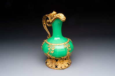 A gilt-bronze-mounted green opaline glass ewer for the Ottoman market, 19/20th C.