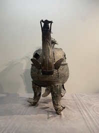 A massive Chinese archaistic bronze 'elephant' censer and cover, Ming