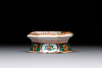 A fine polychrome Dutch Delft dor&eacute; 'good shepherd' salt, 18th C.