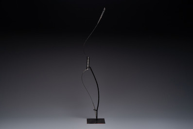 An Indo-Persian steel ceremonial bow or 'arc en acier' with silver koftgari inlay, 18/19th C.