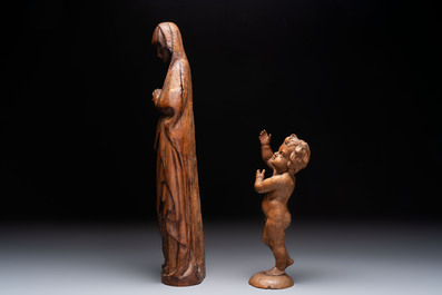 A carved wooden figure of the Virgin Mary and an oak figure of the Christ Child, France and Low Countries, 19th C.