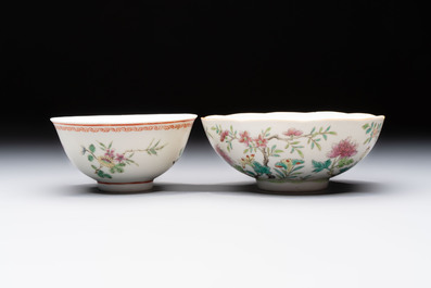 Seven Chinese famille rose bowls with floral design, various marks, 19/20th C.