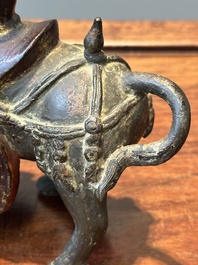 A rare Chinese partly gilt-lacquered bronze horse-from incense holder, Yuan/early Ming