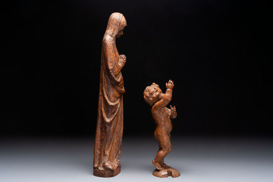 A carved wooden figure of the Virgin Mary and an oak figure of the Christ Child, France and Low Countries, 19th C.