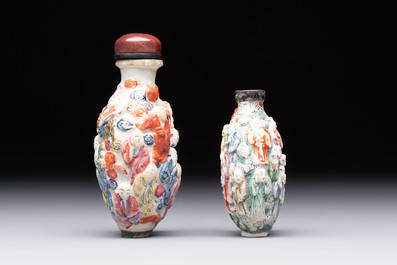 Four Chinese snuff bottles and three vases, 19th C.