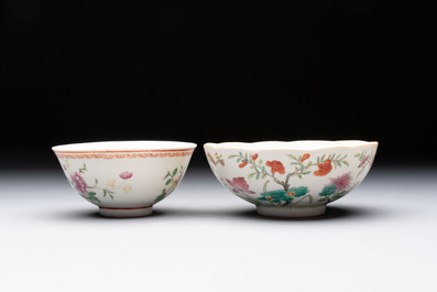 Seven Chinese famille rose bowls with floral design, various marks, 19/20th C.