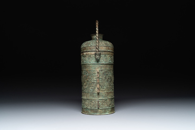 A large Chinese archaistic bronze wine vessel, 'you 卣', Ming