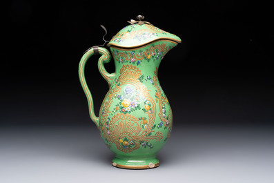 A gilt and enamelled green-ground Asurelik ewer and stand for the Ottoman market, 19th C.