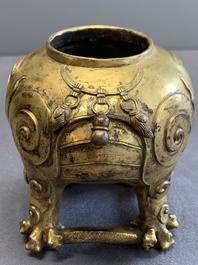 A finely cast Chinese gilt-bronze 'luduan' censer, possibly Ming