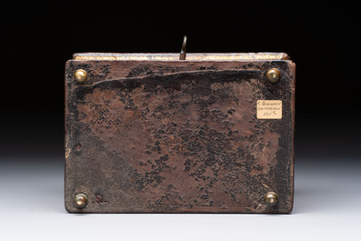A Flemish gilt-tooled leather casket with hunting scenes, probably Antwerp, early 17th C.
