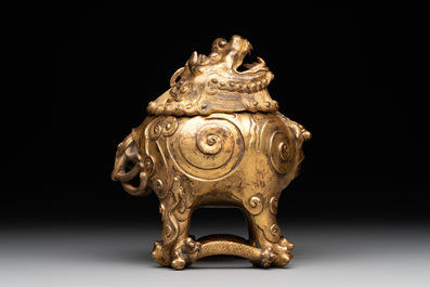 A finely cast Chinese gilt-bronze 'luduan' censer, possibly Ming