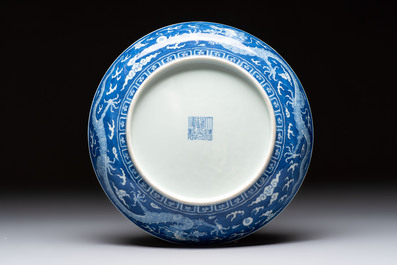 A Chinese blue and white 'dragon' dish, Daoguang mark and period