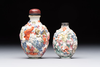 Four Chinese snuff bottles and three vases, 19th C.