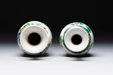Four Chinese famille verte vases, a jar and a bowl, 19th C.